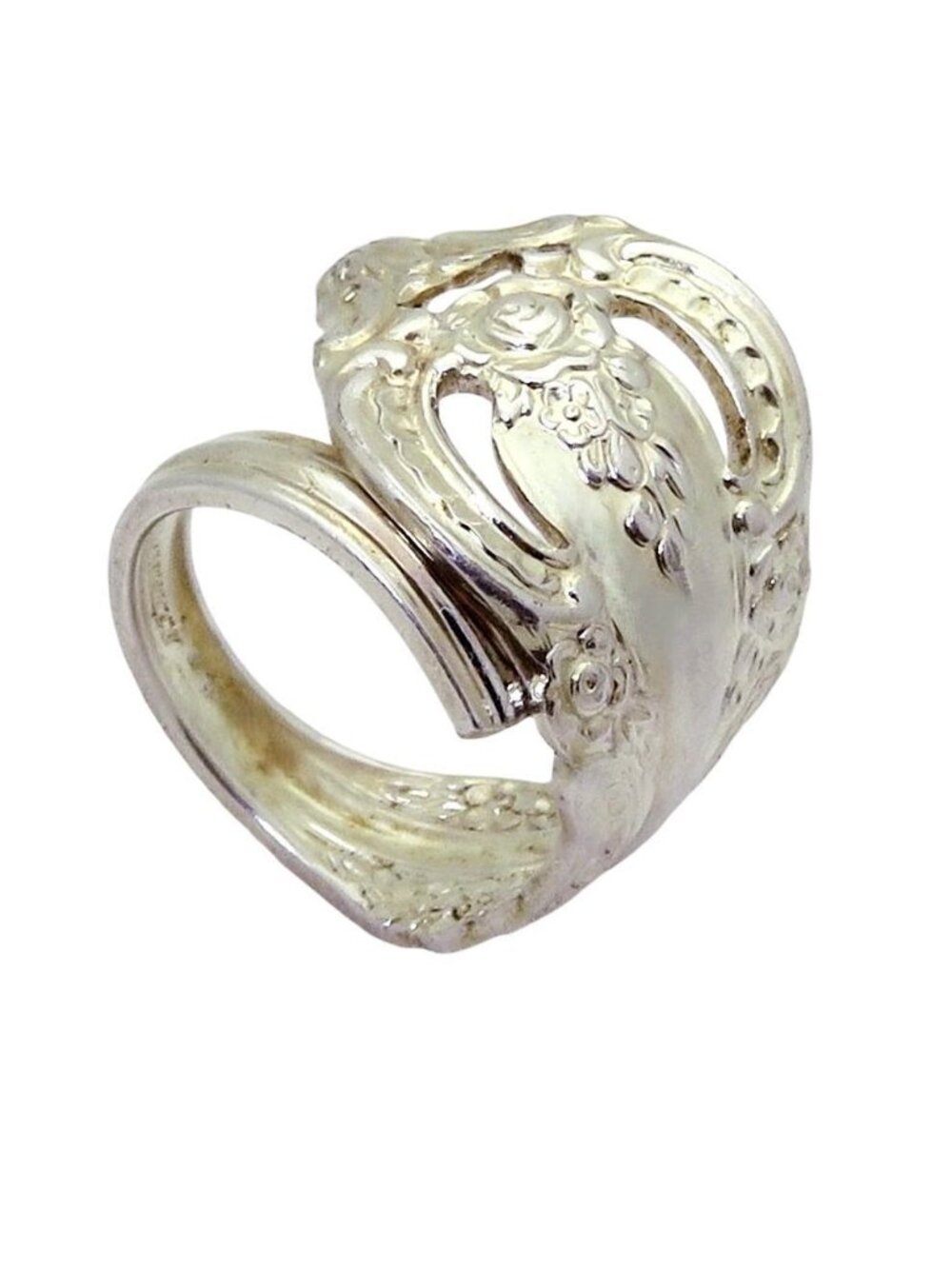 Vintage Oneida Community Silver Spoon Ring w/Flower Motifs Size 5.5 to 6